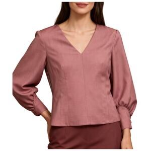 Tibi Corset Seam V-Neck Puff Sleeve Top Blush Pink 8 Business Casual Office